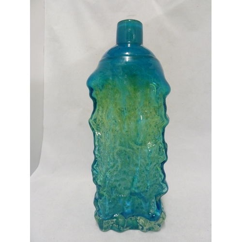 18 - Mdina glass - a Bark vase, of large size, of square section bottle form, blue/green coloration, c.19... 