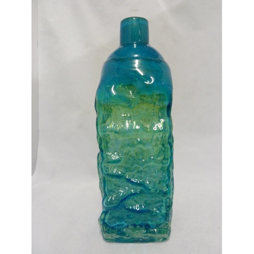 18 - Mdina glass - a Bark vase, of large size, of square section bottle form, blue/green coloration, c.19... 