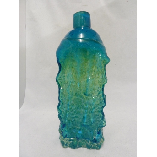 18 - Mdina glass - a Bark vase, of large size, of square section bottle form, blue/green coloration, c.19... 