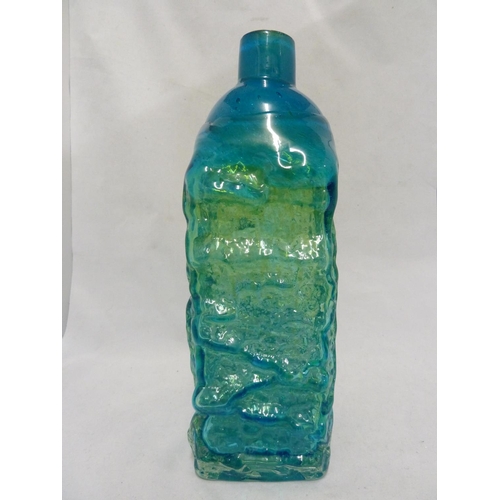 18 - Mdina glass - a Bark vase, of large size, of square section bottle form, blue/green coloration, c.19... 