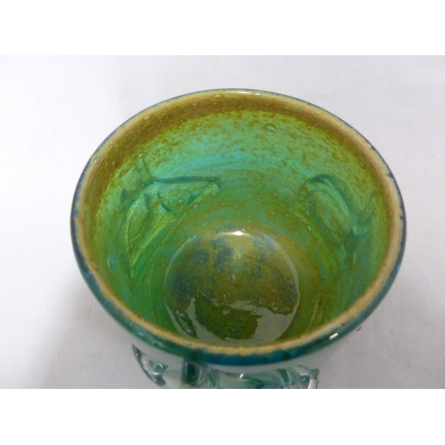 20 - Mdina glass - a Chinese bowl, of sand, green and blue colour applied with 3 colourless glass 'charac... 