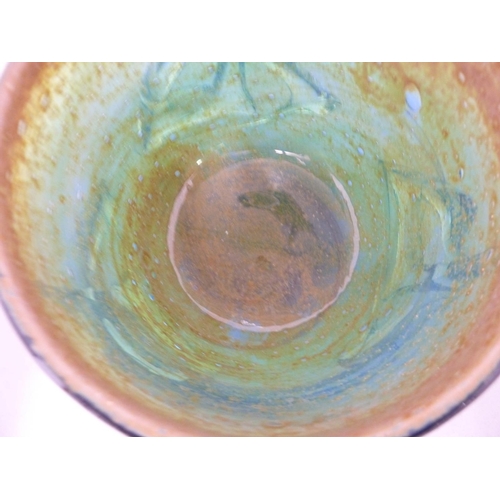 20 - Mdina glass - a Chinese bowl, of sand, green and blue colour applied with 3 colourless glass 'charac... 