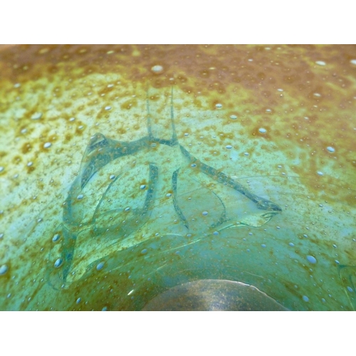 20 - Mdina glass - a Chinese bowl, of sand, green and blue colour applied with 3 colourless glass 'charac... 