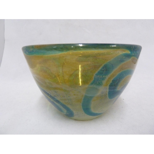 21 - Mdina glass - a Rosenthal bowl, of blue swirls on a sand  graduating to white coloured ground, hand ... 