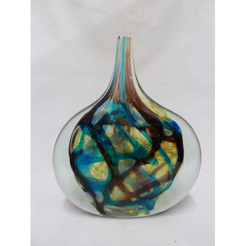 24 - Mdina glass - a large fish head vase, internally decorated in ametyst blue and yellow with random sw... 