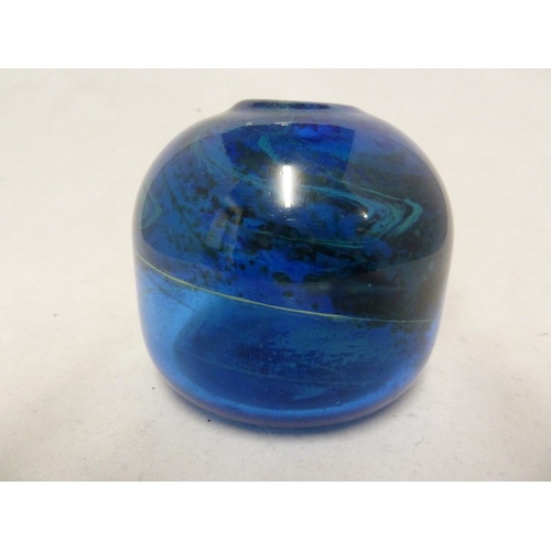 3 - Isle of Wight Glass - a Seaward colour vase, of globular form with slightly protruding rim, deep blu... 