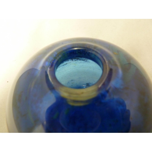 3 - Isle of Wight Glass - a Seaward colour vase, of globular form with slightly protruding rim, deep blu... 