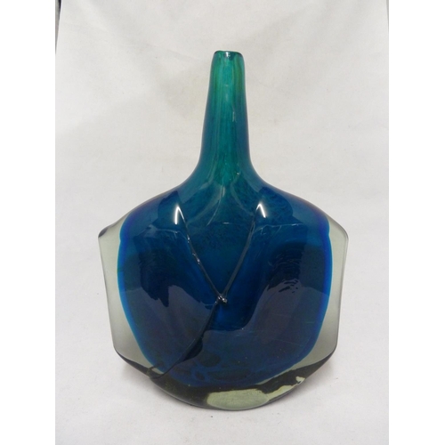 27 - Mdina Glass - a large Cut Axe vase, deep blue green with random folds, 29.5cm high