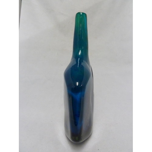 27 - Mdina Glass - a large Cut Axe vase, deep blue green with random folds, 29.5cm high