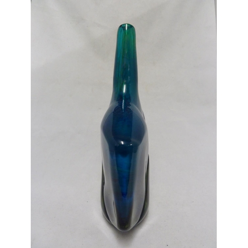 27 - Mdina Glass - a large Cut Axe vase, deep blue green with random folds, 29.5cm high