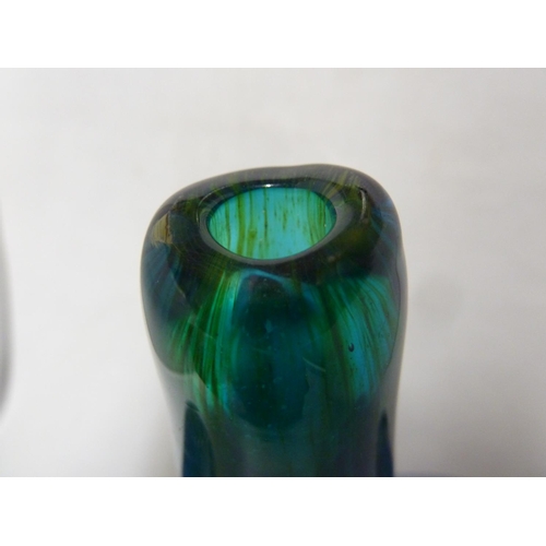 27 - Mdina Glass - a large Cut Axe vase, deep blue green with random folds, 29.5cm high