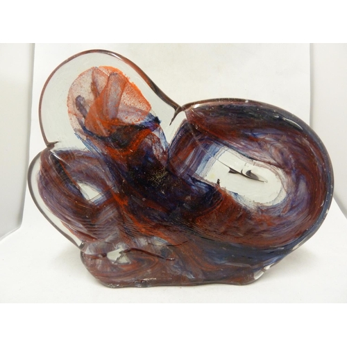 4 - Isle of Wight Glass - a Knot sculpture, red and blue colouration, of squat form, 23.5cm high x 29.5c... 