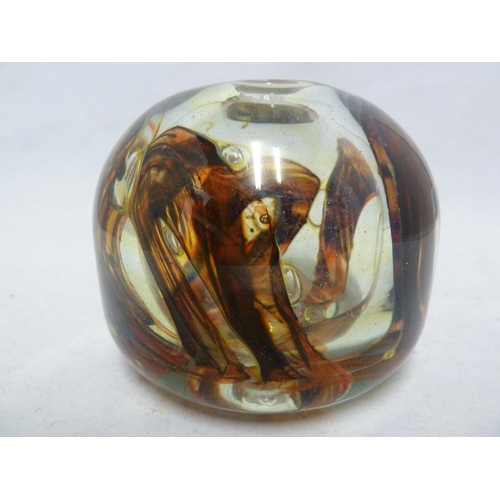 5 - Isle of Wight Glass - an early treacle / tortoiseshell inside out vase, swirled in rich brown, orang... 