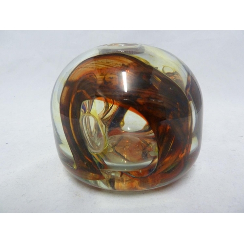 5 - Isle of Wight Glass - an early treacle / tortoiseshell inside out vase, swirled in rich brown, orang... 