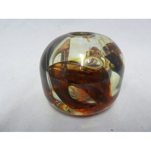 5 - Isle of Wight Glass - an early treacle / tortoiseshell inside out vase, swirled in rich brown, orang... 