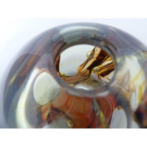 5 - Isle of Wight Glass - an early treacle / tortoiseshell inside out vase, swirled in rich brown, orang... 