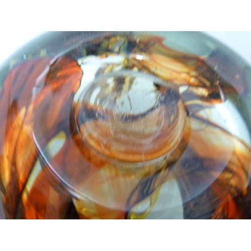 5 - Isle of Wight Glass - an early treacle / tortoiseshell inside out vase, swirled in rich brown, orang... 