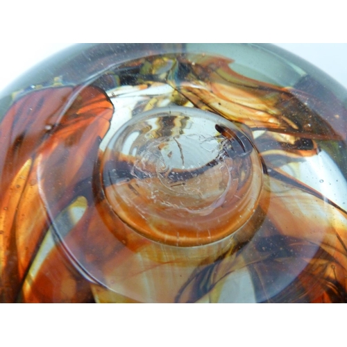 5 - Isle of Wight Glass - an early treacle / tortoiseshell inside out vase, swirled in rich brown, orang... 