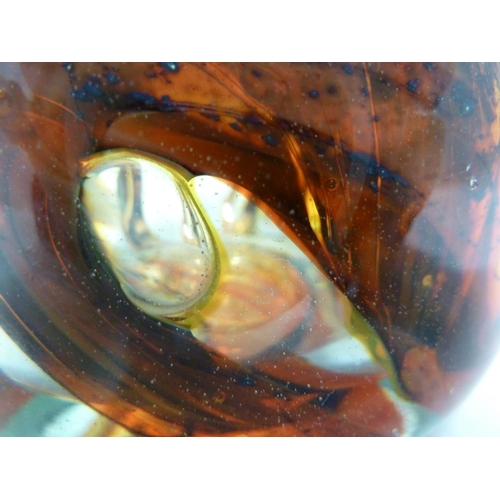 5 - Isle of Wight Glass - an early treacle / tortoiseshell inside out vase, swirled in rich brown, orang... 