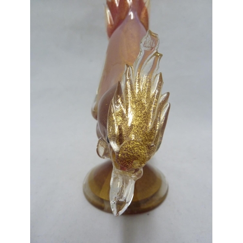 61 - Murano glass - Pheasant - modelled standing with elongated tail upright, in pink and aventurine gold... 