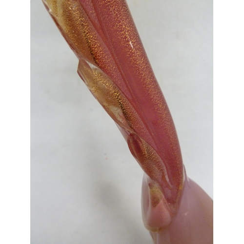 61 - Murano glass - Pheasant - modelled standing with elongated tail upright, in pink and aventurine gold... 