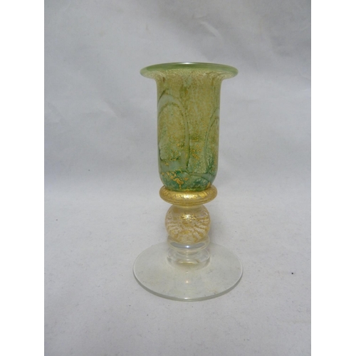 9 - Isle of Wight Glass - A candlestick; a miniature globe vase with original label; and a cylinder vase... 