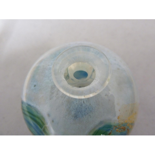 9 - Isle of Wight Glass - A candlestick; a miniature globe vase with original label; and a cylinder vase... 