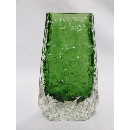 37 - Whitefriars - a Meadow Green glass Coffin form vase, 13cm high