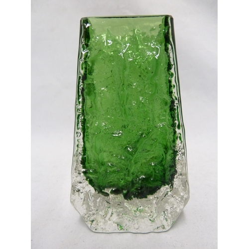 37 - Whitefriars - a Meadow Green glass Coffin form vase, 13cm high