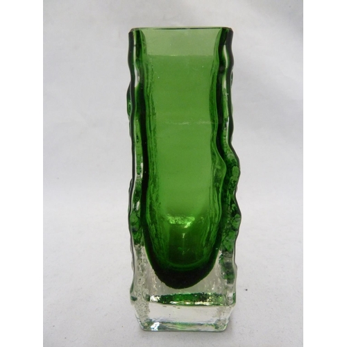 37 - Whitefriars - a Meadow Green glass Coffin form vase, 13cm high