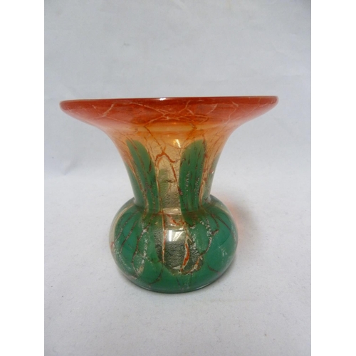 129 - W M F - an Ikora glass vase, of squat trumpet form, the upper flared rim of bright orange red over a... 