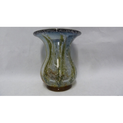 128 - WMF - Ikora glass, a tulip form vase with wide flared upper rim, of graduated blue striped in olive ... 