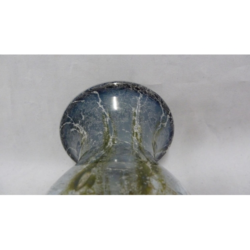 128 - WMF - Ikora glass, a tulip form vase with wide flared upper rim, of graduated blue striped in olive ... 