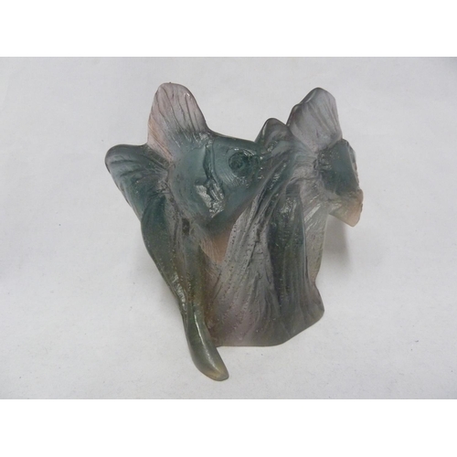 180 - Daum - a Pate de Verre glass sculpture of two exotic fish, in tones of blue and pink moulded facsimi... 