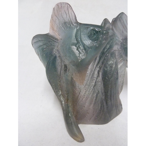 180 - Daum - a Pate de Verre glass sculpture of two exotic fish, in tones of blue and pink moulded facsimi... 