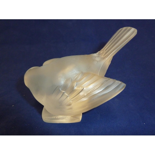 102 - Rene Lalique - Moineau Coquet a frosted glass figure of a sparrow bird with beak under its wing, on ... 