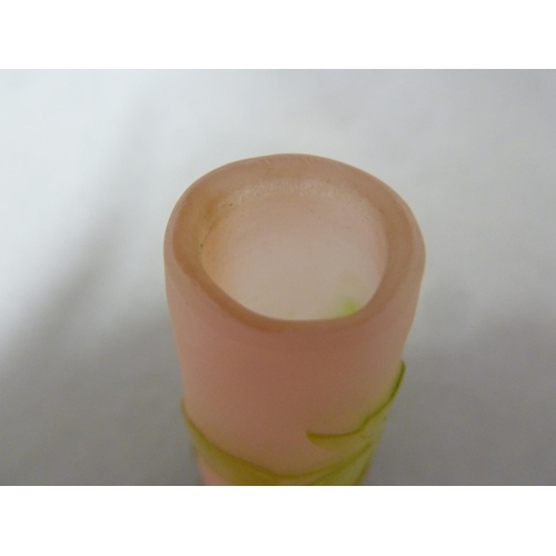 183 - Galle - a miniature cameo vase, of lime green cut through to sugar pink with Chinese Lantern type fl... 