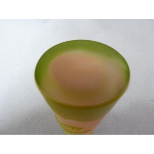 183 - Galle - a miniature cameo vase, of lime green cut through to sugar pink with Chinese Lantern type fl... 