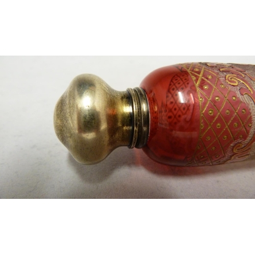 120 - Baccarat - a glass ladies stocking flask, of tapered cylindrical form the body of ruby cut through t... 