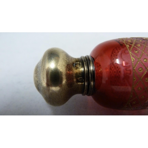 120 - Baccarat - a glass ladies stocking flask, of tapered cylindrical form the body of ruby cut through t... 