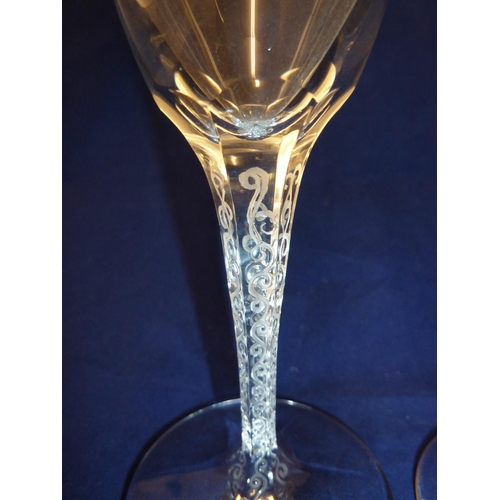 104 - Lalique - two Treves pattern champagne flutes, designed 1955 discontinued 2006, Lalique France scrip... 