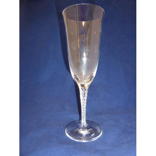 104 - Lalique - two Treves pattern champagne flutes, designed 1955 discontinued 2006, Lalique France scrip... 