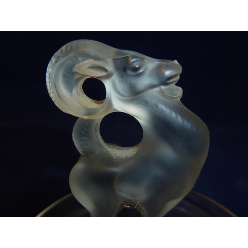 106 - Lalique - a Ram glass cendrier, modelled with a frosted glass figure of a Ram with curled horns to t... 