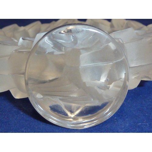 108 - Lalique - a Pax glass cachet, modelled with a frosted glass figure of a dove / bird to the centre of... 