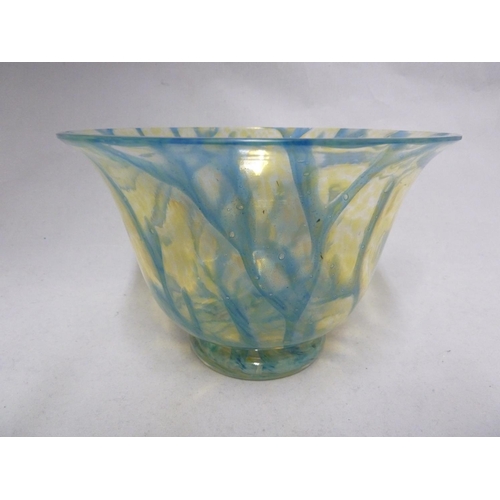 131 - WMF - Ikora glass, a rare seaweed pattern bowl, the blue green fronds on a pale sand coloured ground... 