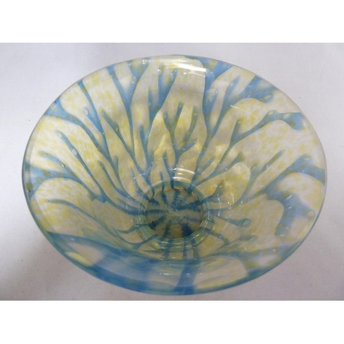 131 - WMF - Ikora glass, a rare seaweed pattern bowl, the blue green fronds on a pale sand coloured ground... 