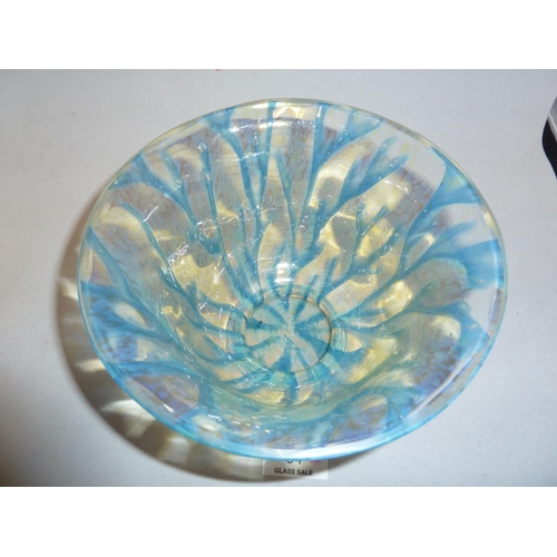 131 - WMF - Ikora glass, a rare seaweed pattern bowl, the blue green fronds on a pale sand coloured ground... 