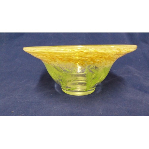 127 - WMF - an Ikora glass Flower pattern bowl, circular with flared rim of pink and yellow over green ste... 