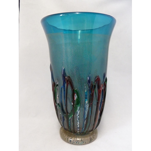 62 - Francesco Ragazzi for Eugenio Ferro & Co - A large glass vase, of blue body with applied polychrome ... 