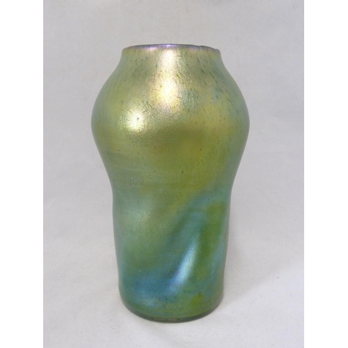 144 - Loetz - a green Cisele twisted glass vase, the body of green with blue/pink iridescence, 24cm high